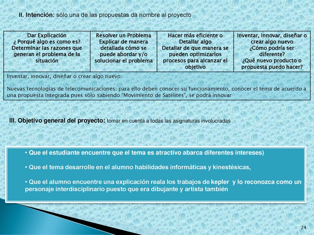 II. Intención: sólo una de las propuestas da nombre al proyecto