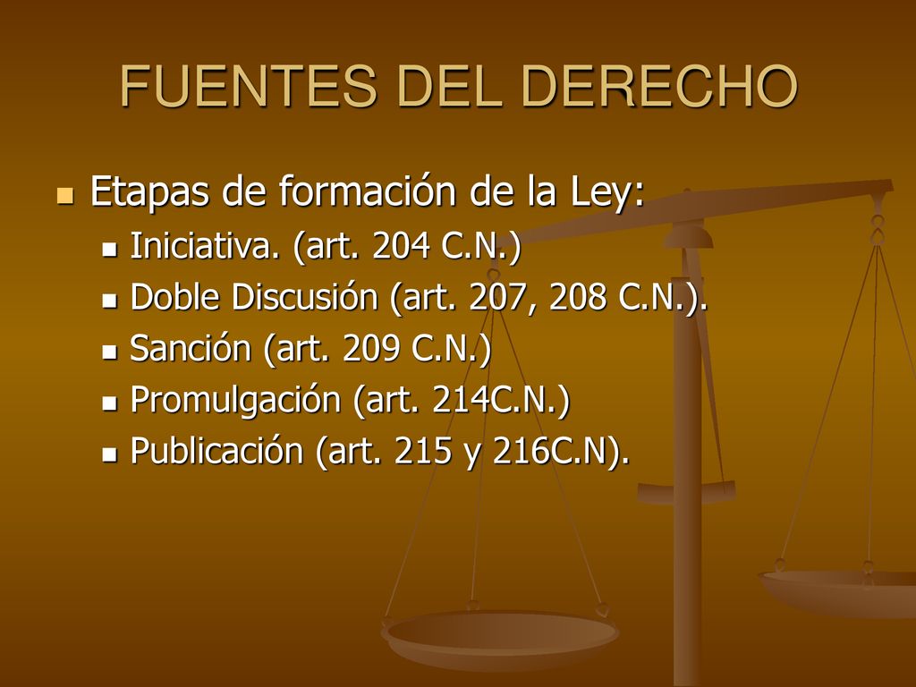 FUENTES DEL DERECHO Etapas de formación de la Ley: