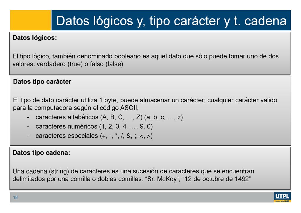 Datos lógicos y, tipo carácter y t. cadena