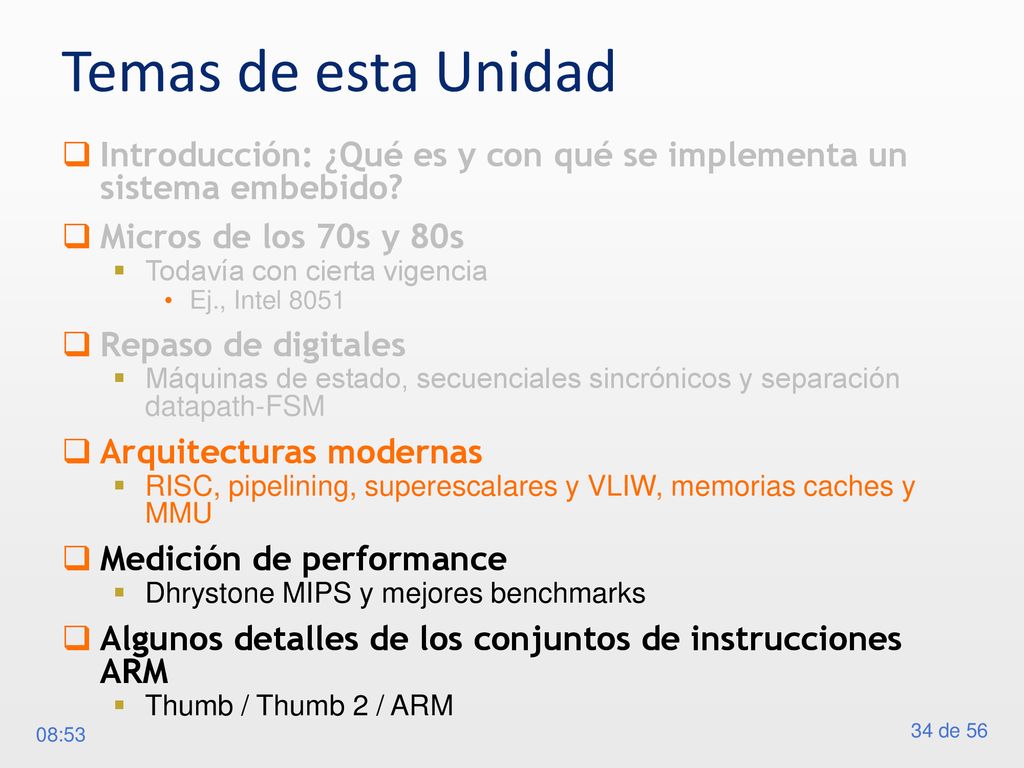 Temas de esta Unidad Introducción: ¿Qué es y con qué se implementa un sistema embebido Micros de los 70s y 80s.