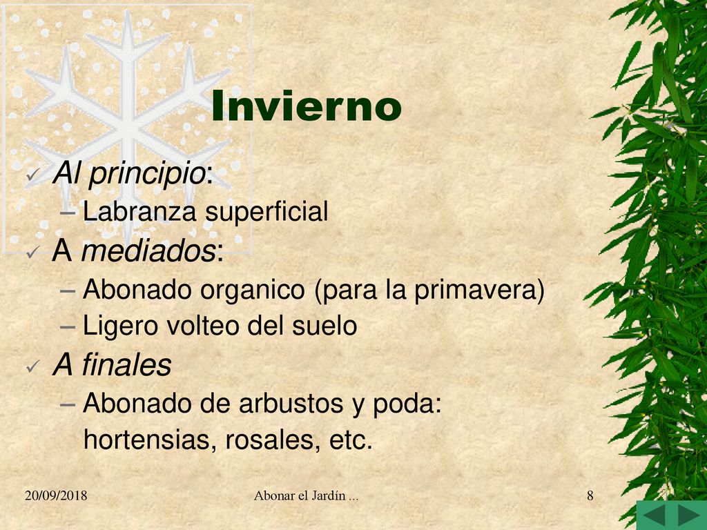 Invierno Al principio: A mediados: A finales Al principio: A mediados:
