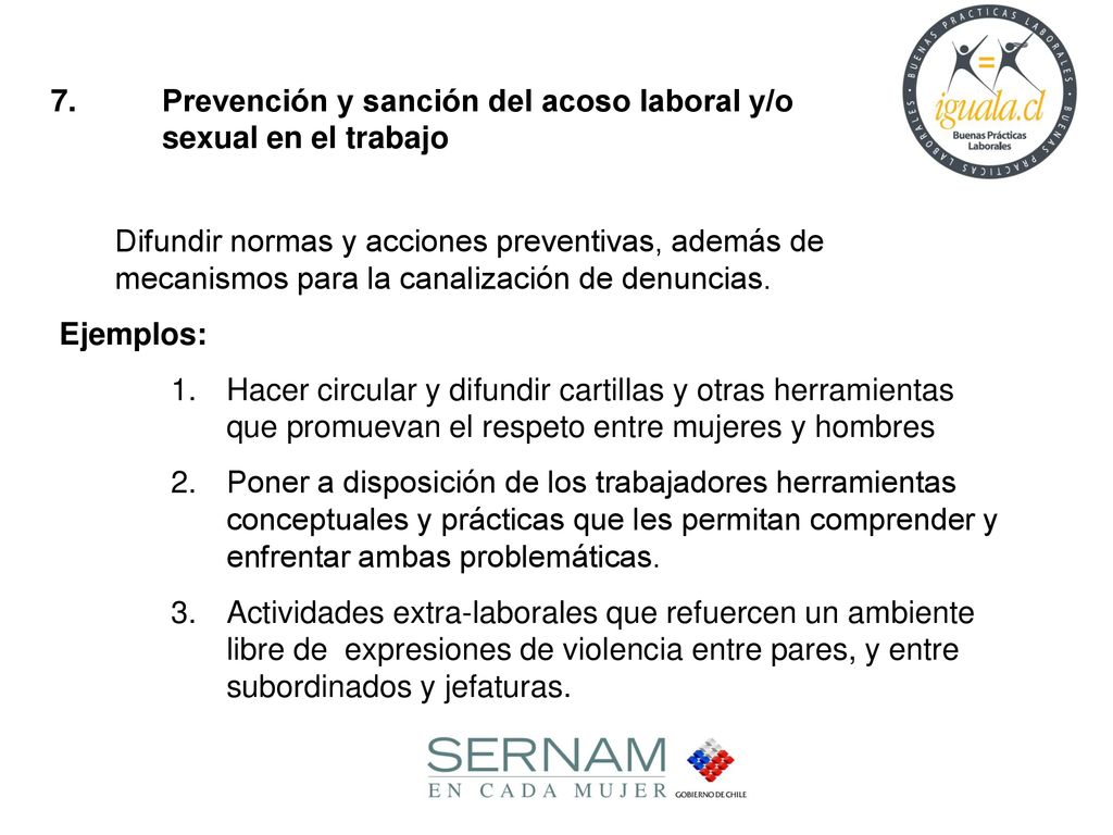 7. Prevención y sanción del acoso laboral y/o sexual en el trabajo