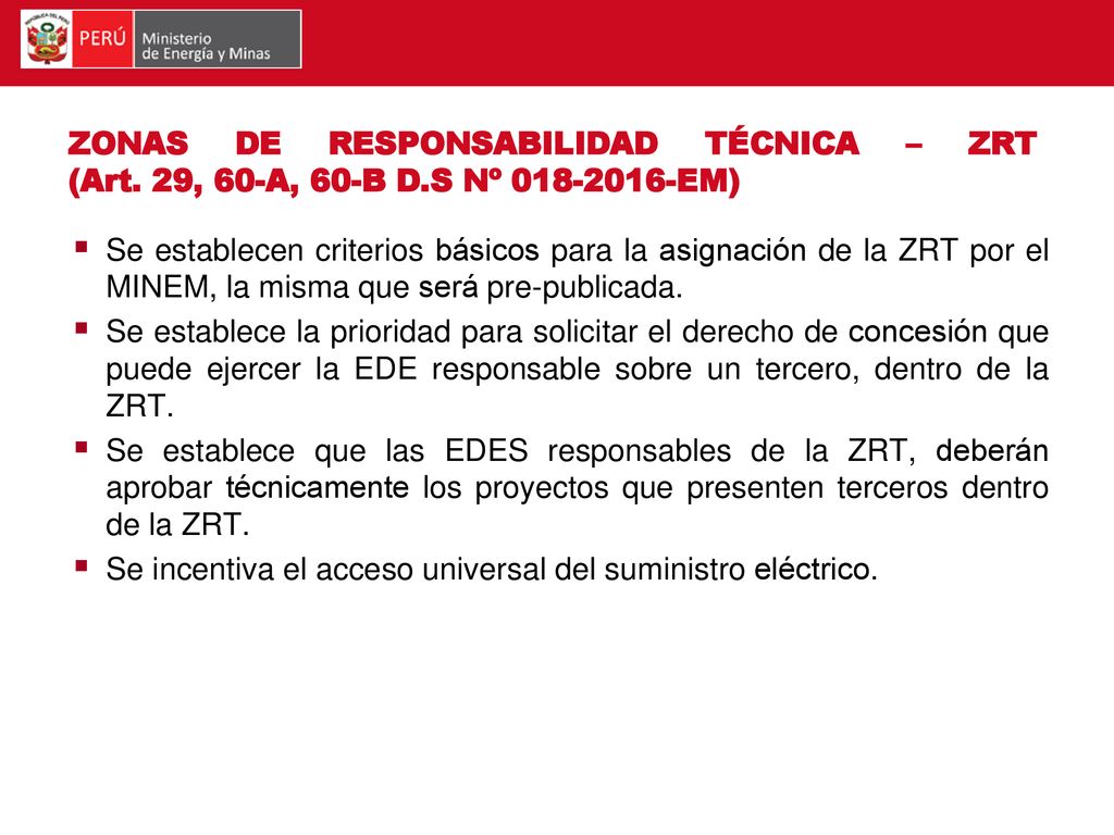 ZONAS DE RESPONSABILIDAD TÉCNICA – ZRT (Art. 29, 60-A, 60-B D