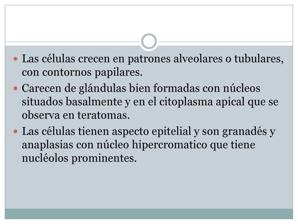 Las células crecen en patrones alveolares o tubulares, con contornos papilares.