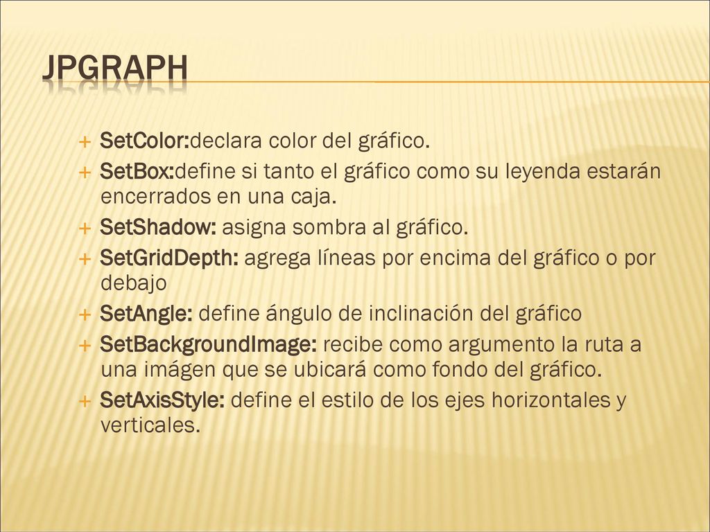 JpGraph SetColor:declara color del gráfico.