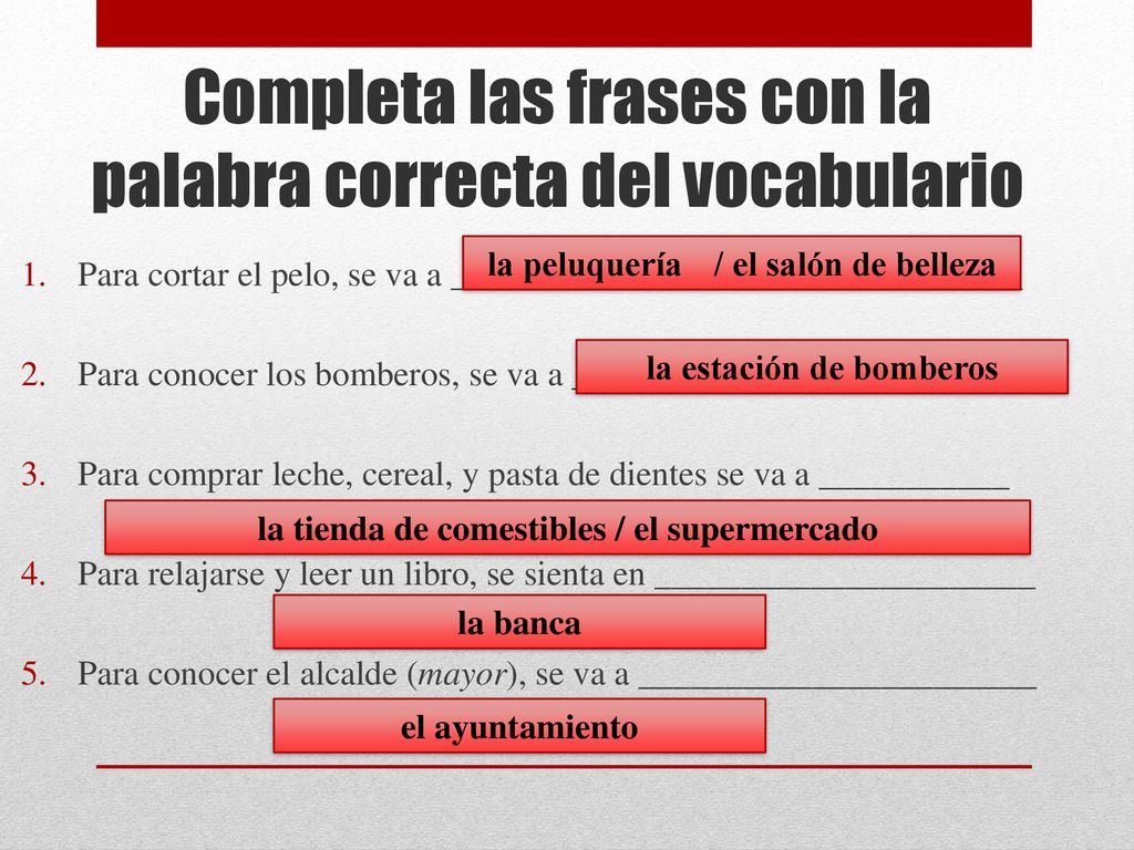 Completa las frases con la palabra correcta del vocabulario