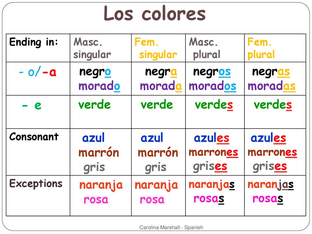 Los colores - e negra morada morados moradas verde gris
