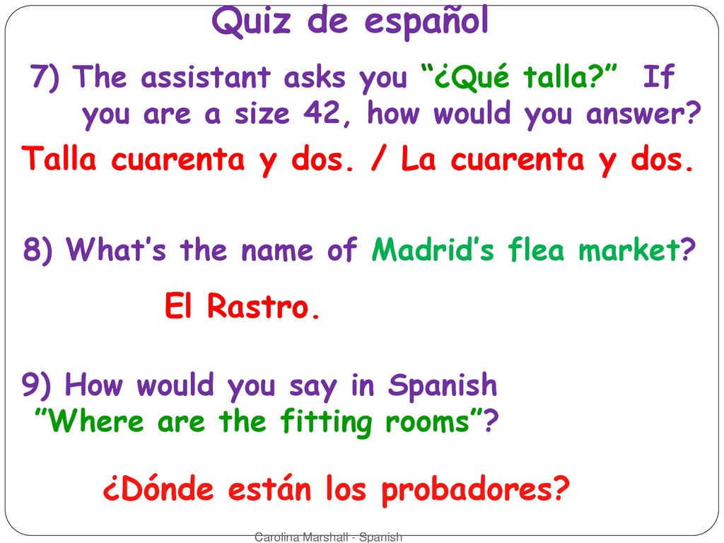 Quiz de español Talla cuarenta y dos. / La cuarenta y dos. El Rastro.