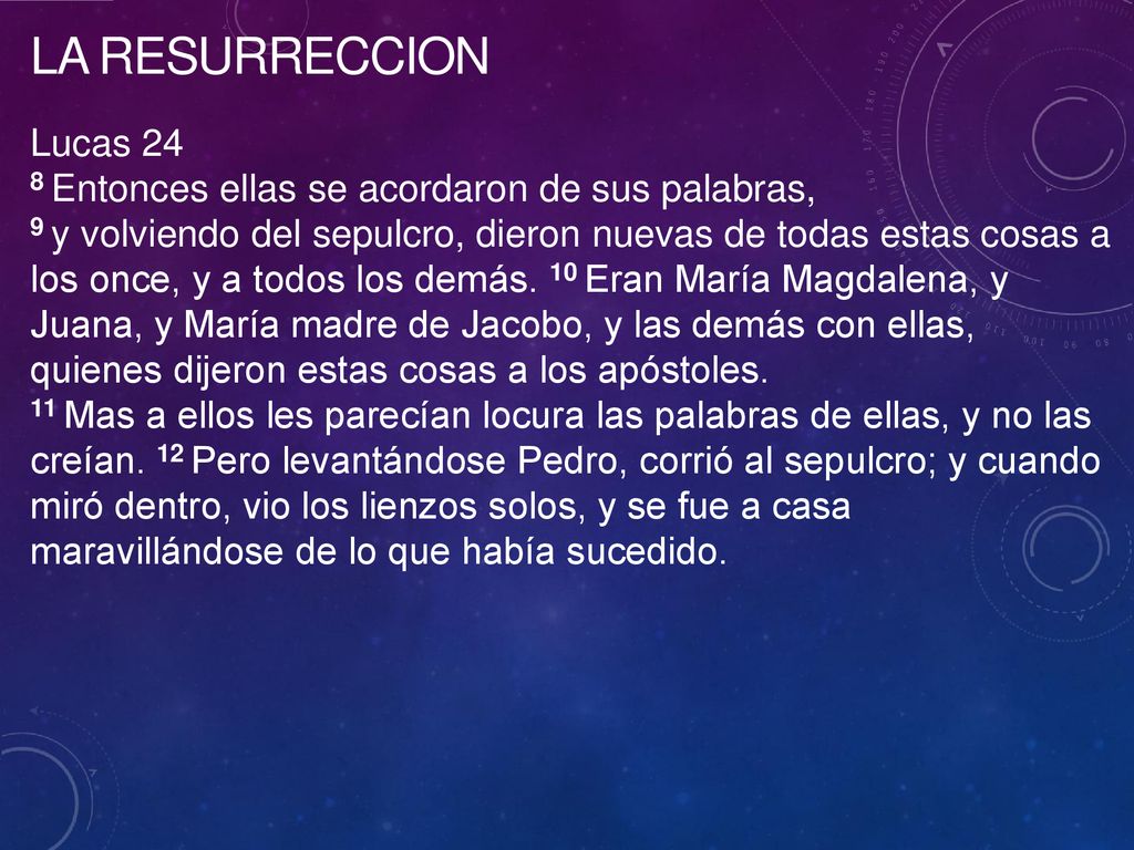LA RESURRECCION Lucas Entonces ellas se acordaron de sus palabras,