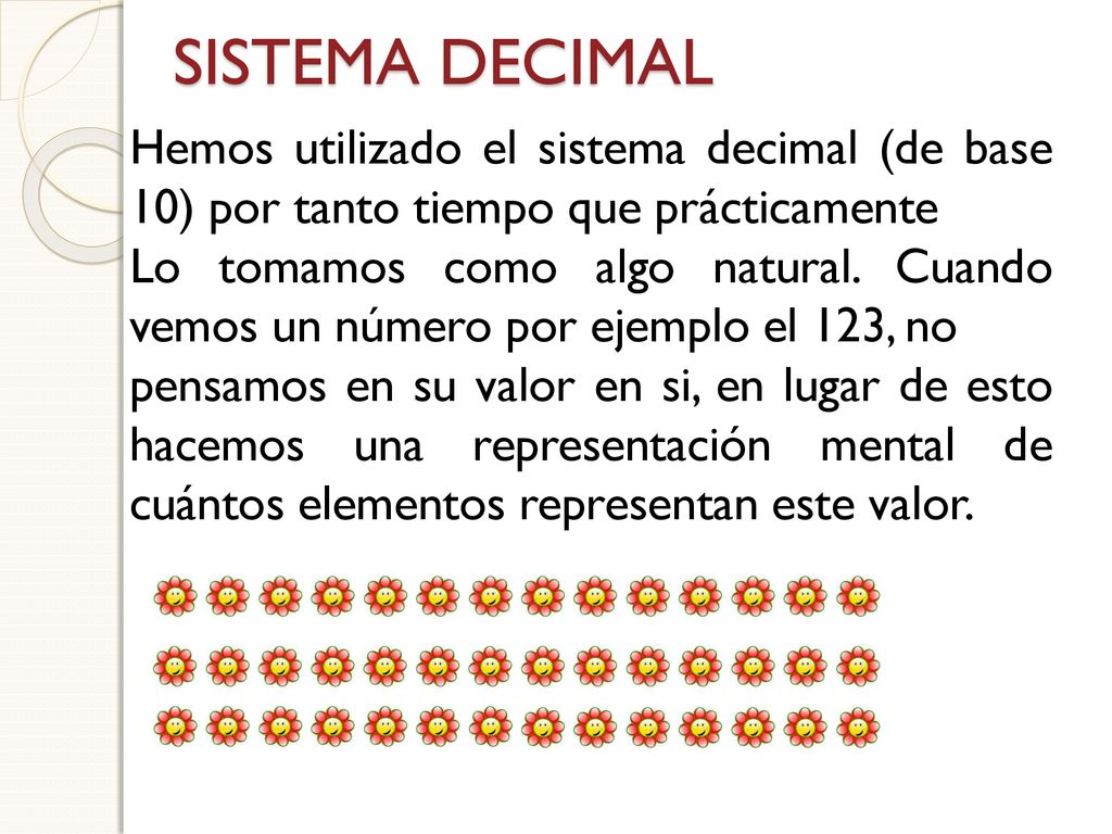 SISTEMA DECIMAL Hemos utilizado el sistema decimal (de base 10) por tanto tiempo que prácticamente.