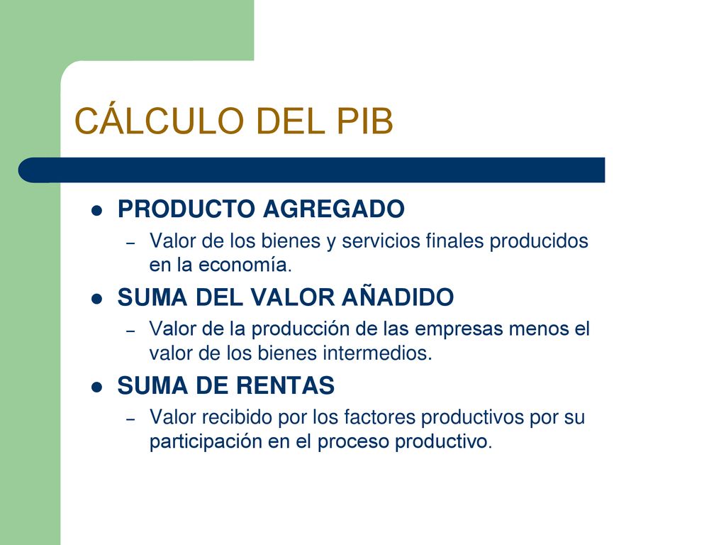 CÁLCULO DEL PIB PRODUCTO AGREGADO SUMA DEL VALOR AÑADIDO