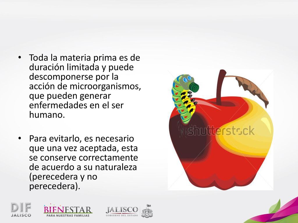 Toda la materia prima es de duración limitada y puede descomponerse por la acción de microorganismos, que pueden generar enfermedades en el ser humano.