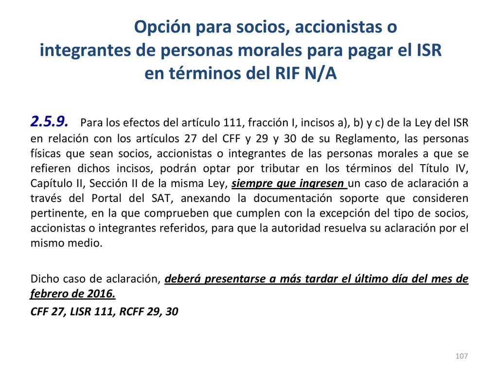 Opción para socios, accionistas o integrantes de personas morales para pagar el ISR en términos del RIF N/A