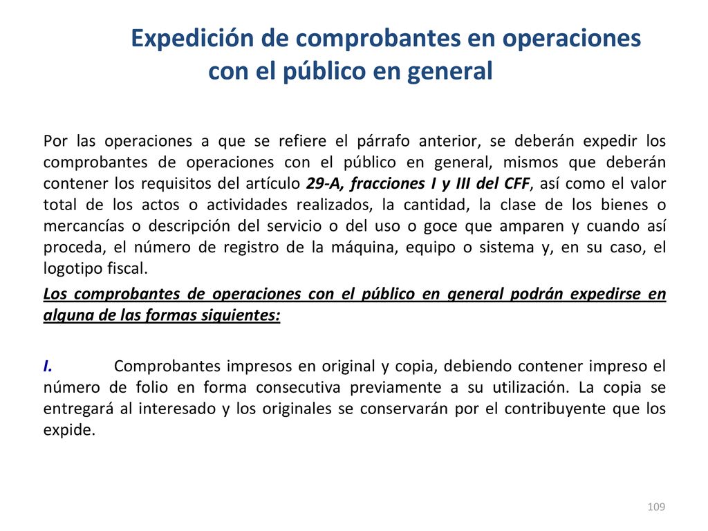 Expedición de comprobantes en operaciones con el público en general