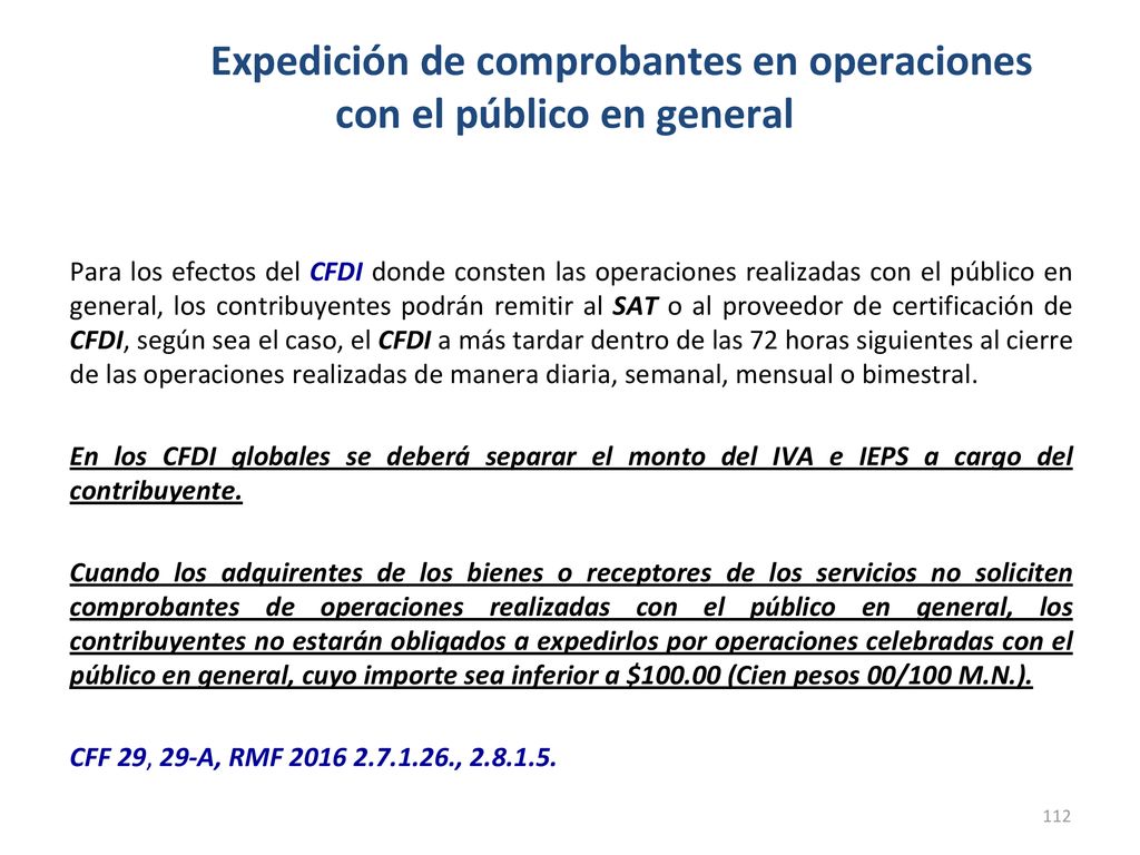 Expedición de comprobantes en operaciones con el público en general