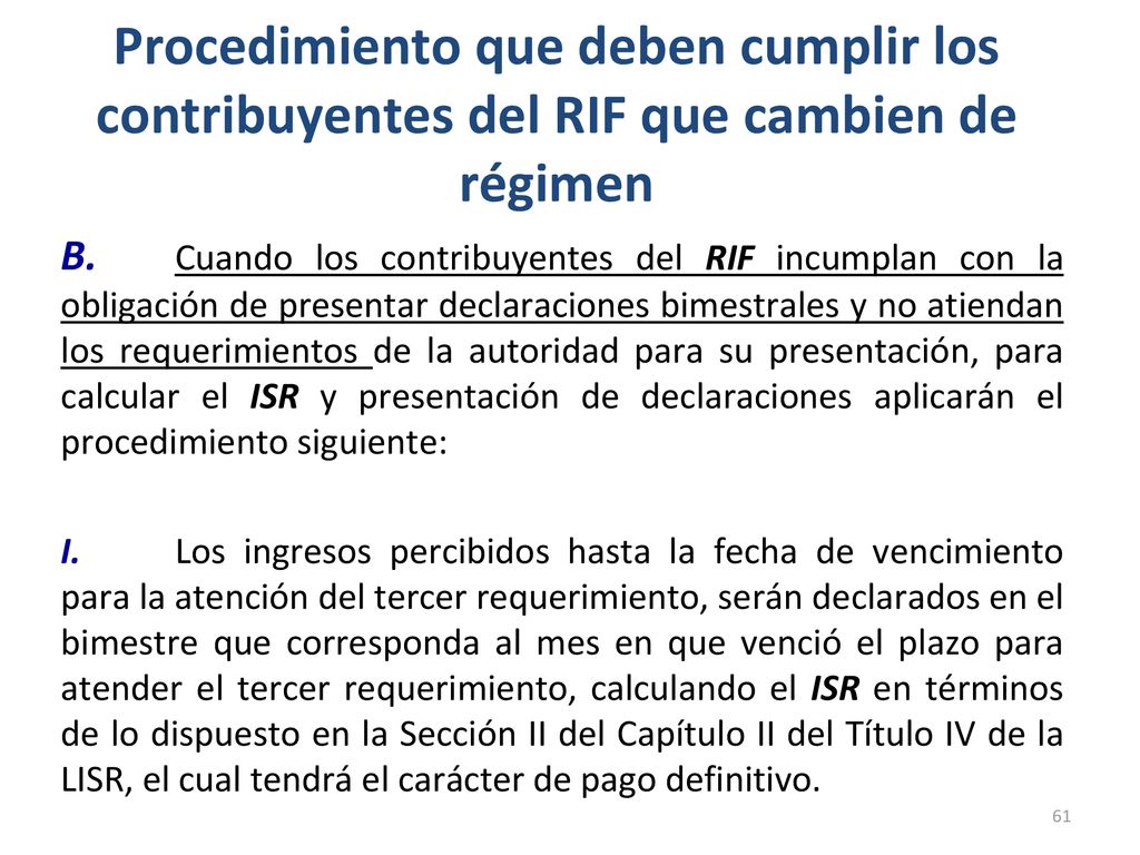 Procedimiento que deben cumplir los contribuyentes del RIF que cambien de régimen
