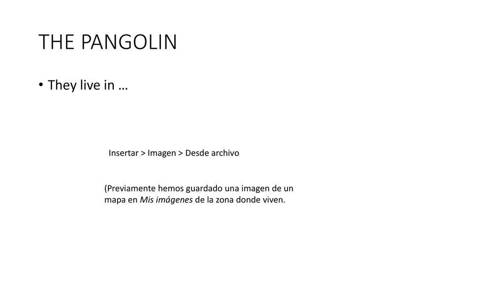 THE PANGOLIN They live in … Insertar > Imagen > Desde archivo
