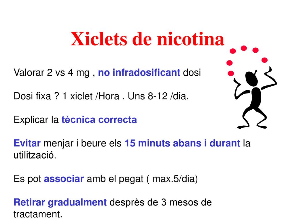 Xiclets de nicotina Valorar 2 vs 4 mg , no infradosificant dosi