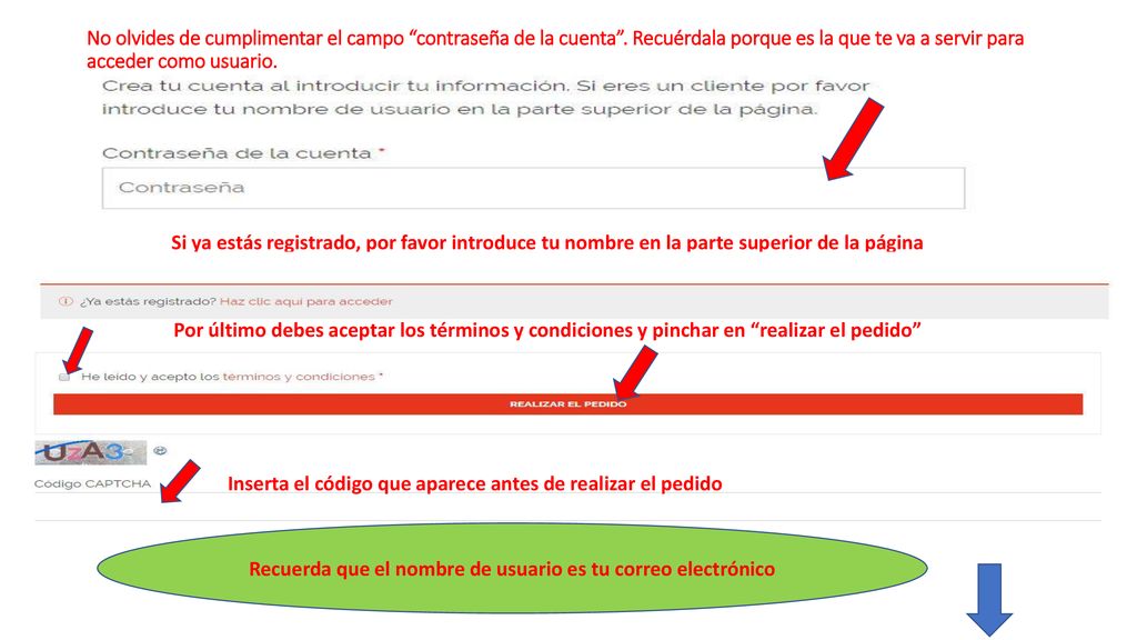 Recuerda que el nombre de usuario es tu correo electrónico
