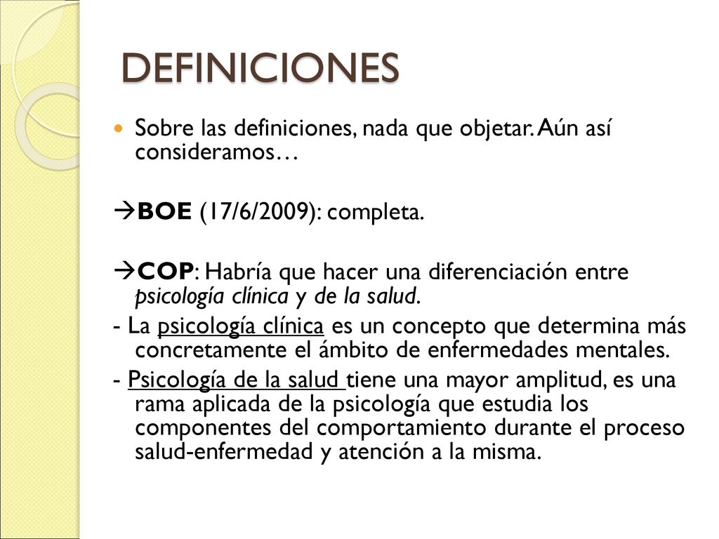 DEFINICIONES Sobre las definiciones, nada que objetar. Aún así consideramos… BOE (17/6/2009): completa.