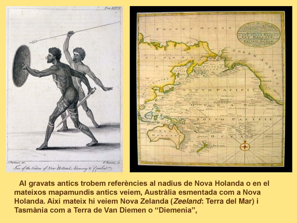 Al gravats antics trobem referències al nadius de Nova Holanda o en el mateixos mapamundis antics veiem, Austràlia esmentada com a Nova Holanda.