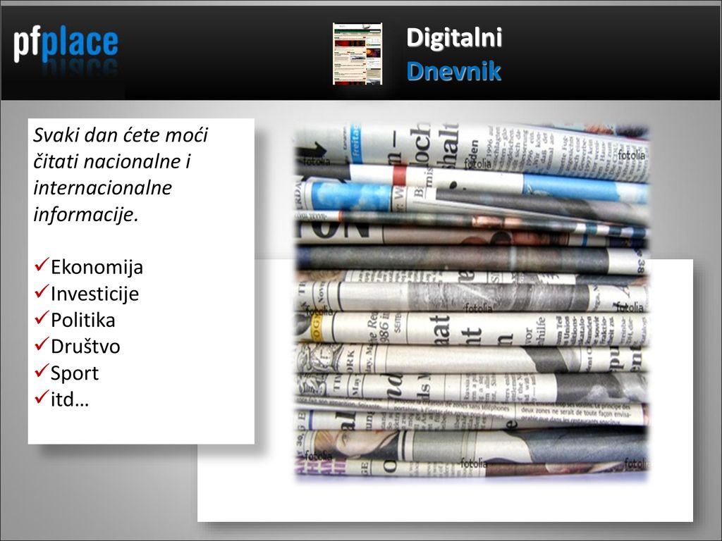 Digitalni Dnevnik. Svaki dan ćete moći čitati nacionalne i internacionalne informacije. Ekonomija.