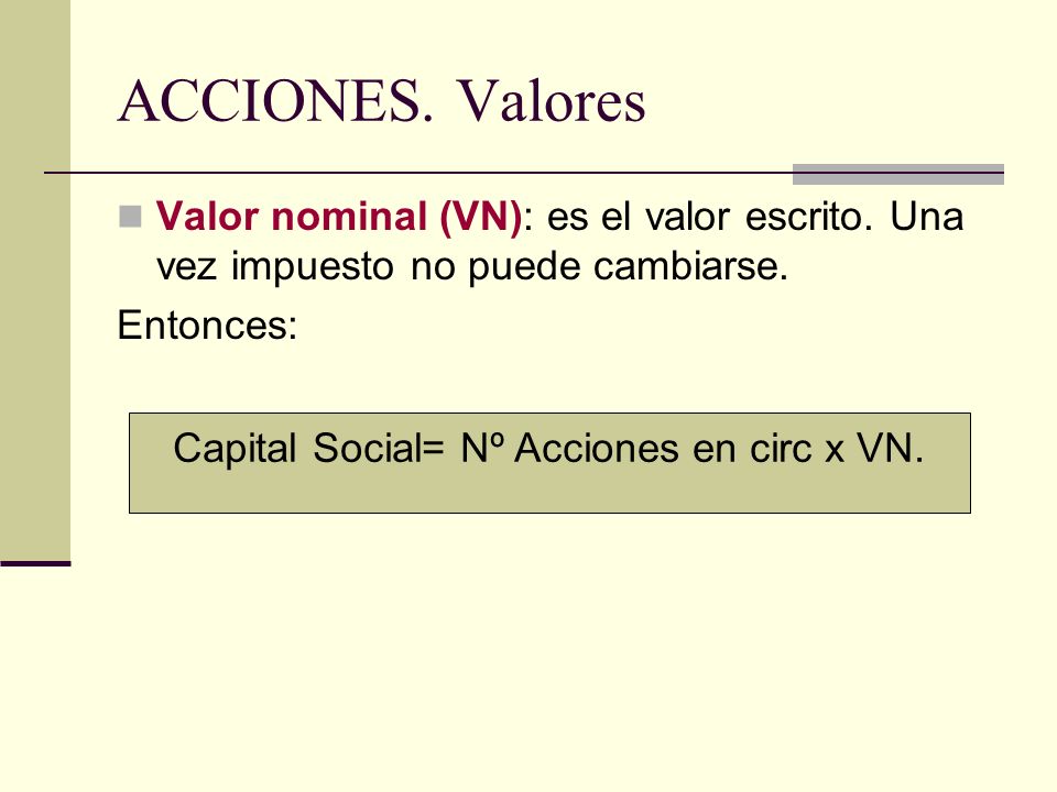 Capital Social= Nº Acciones en circ x VN.