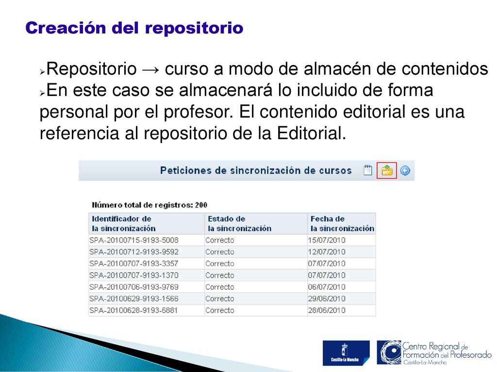 Repositorio → curso a modo de almacén de contenidos