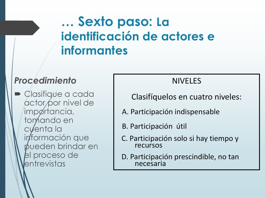 … Sexto paso: La identificación de actores e informantes