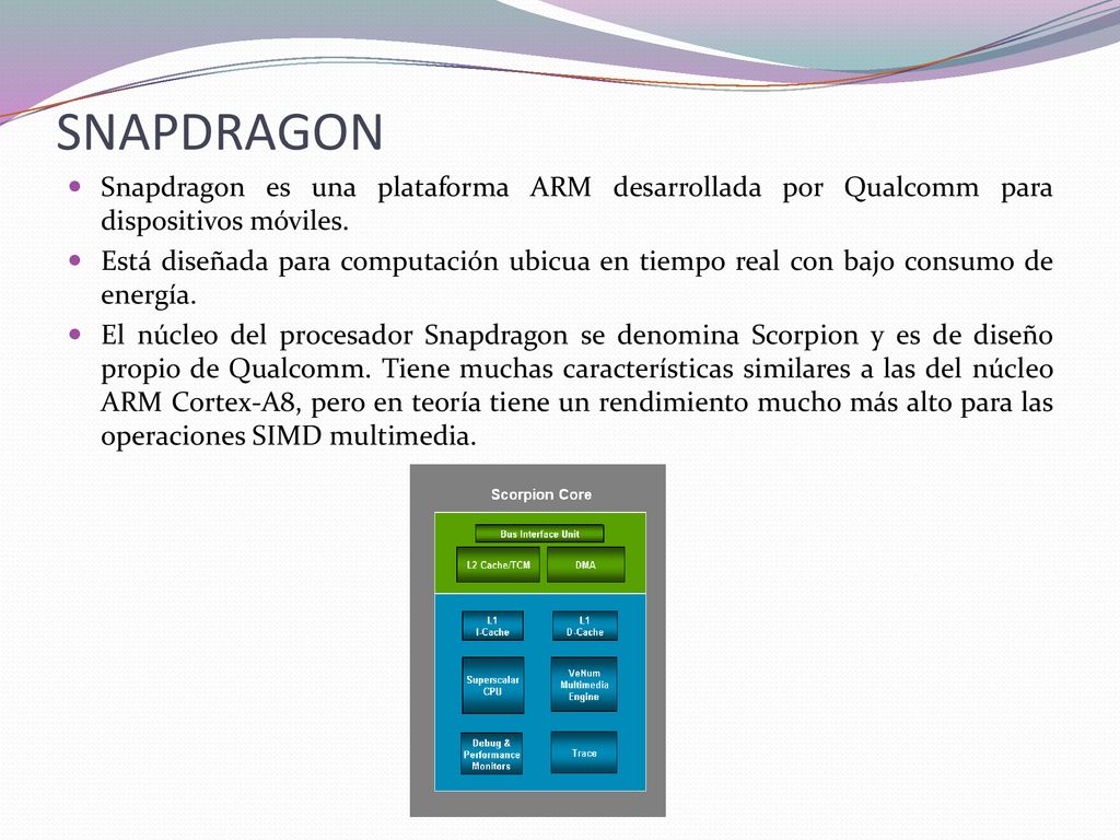 SNAPDRAGON Snapdragon es una plataforma ARM desarrollada por Qualcomm para dispositivos móviles.