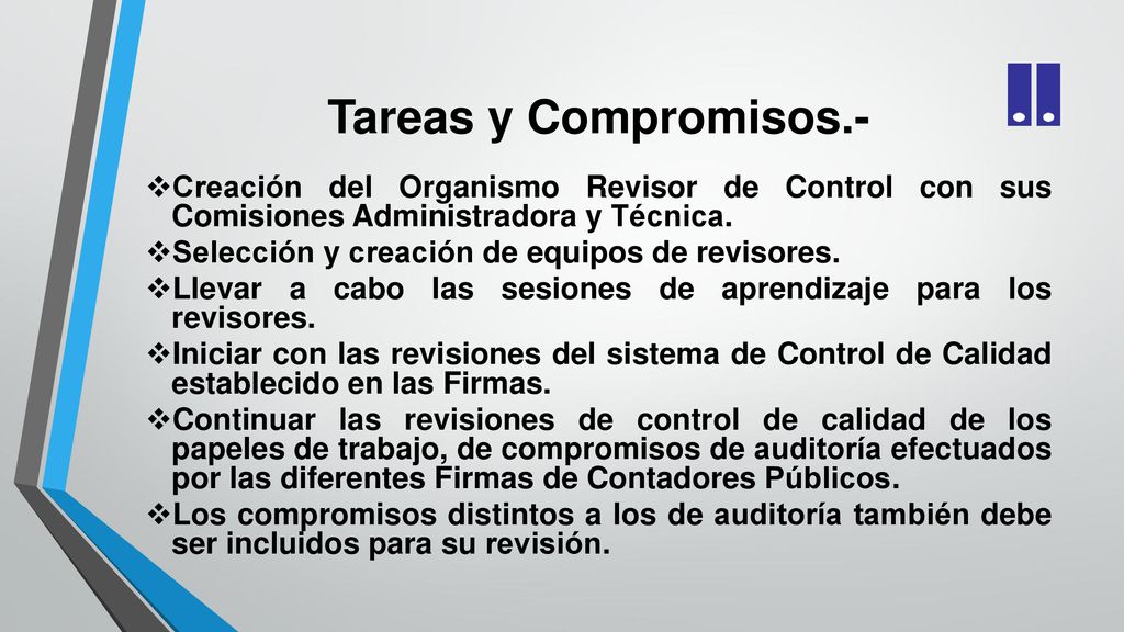 Tareas y Compromisos.- Creación del Organismo Revisor de Control con sus Comisiones Administradora y Técnica.