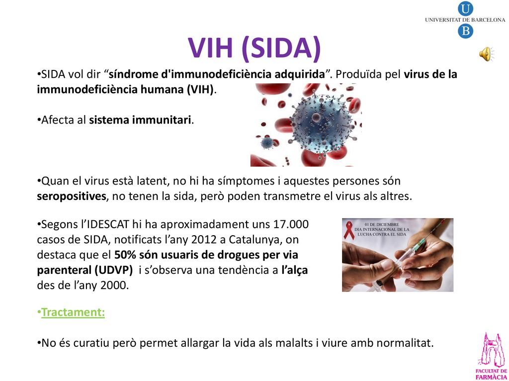 VIH (SIDA) SIDA vol dir síndrome d immunodeficiència adquirida . Produïda pel virus de la immunodeficiència humana (VIH).