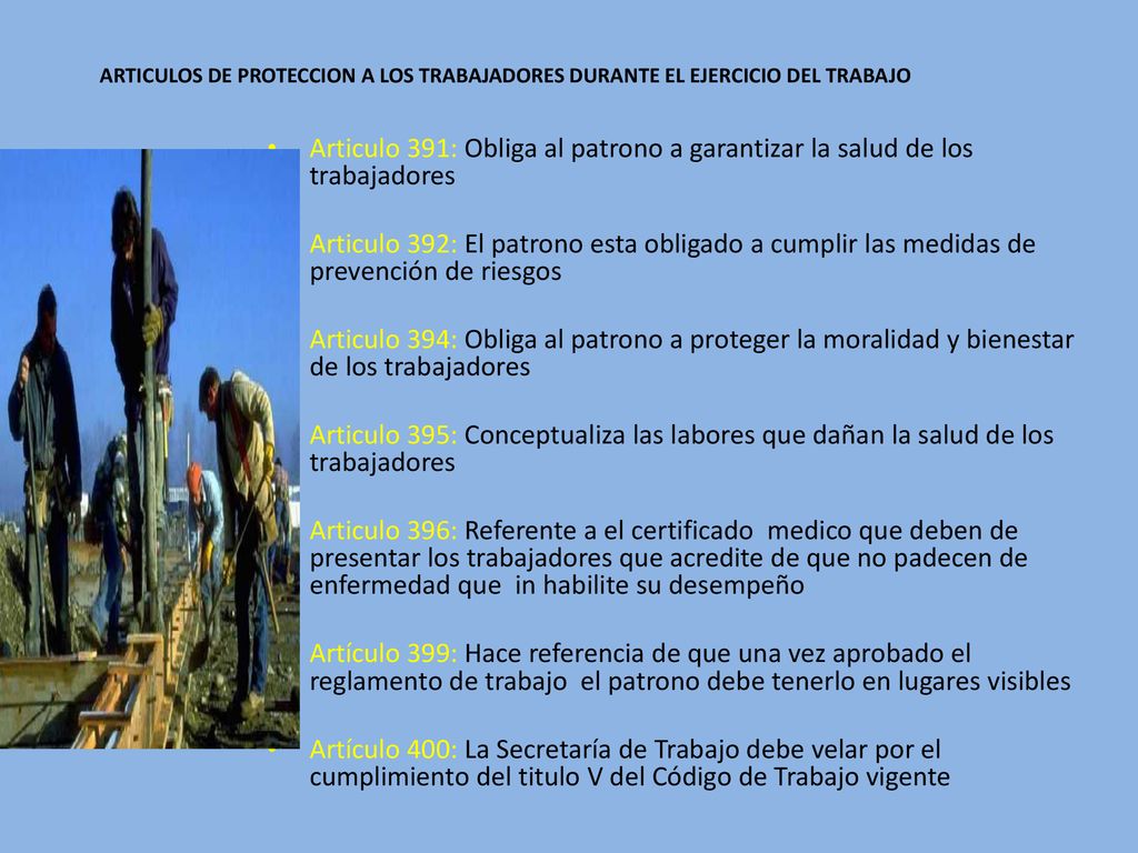 ARTICULOS DE PROTECCION A LOS TRABAJADORES DURANTE EL EJERCICIO DEL TRABAJO