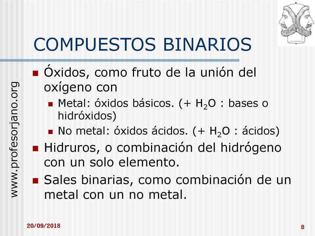 COMPUESTOS BINARIOS Óxidos, como fruto de la unión del oxígeno con