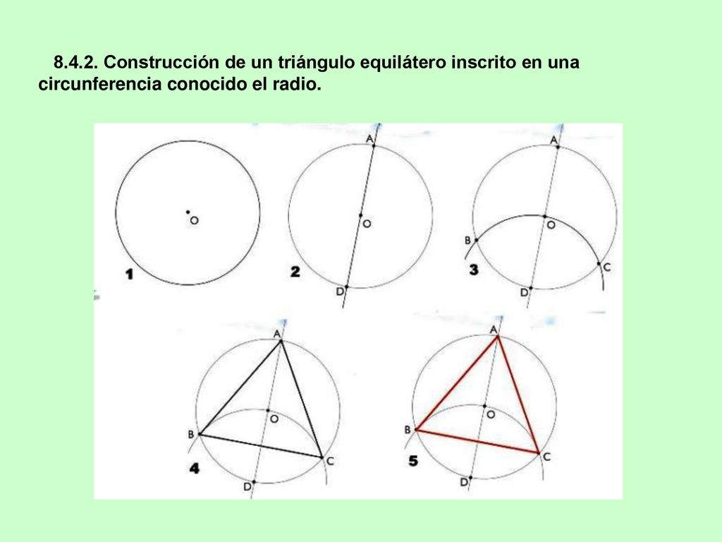 Construcción de un triángulo equilátero inscrito en una circunferencia conocido el radio.