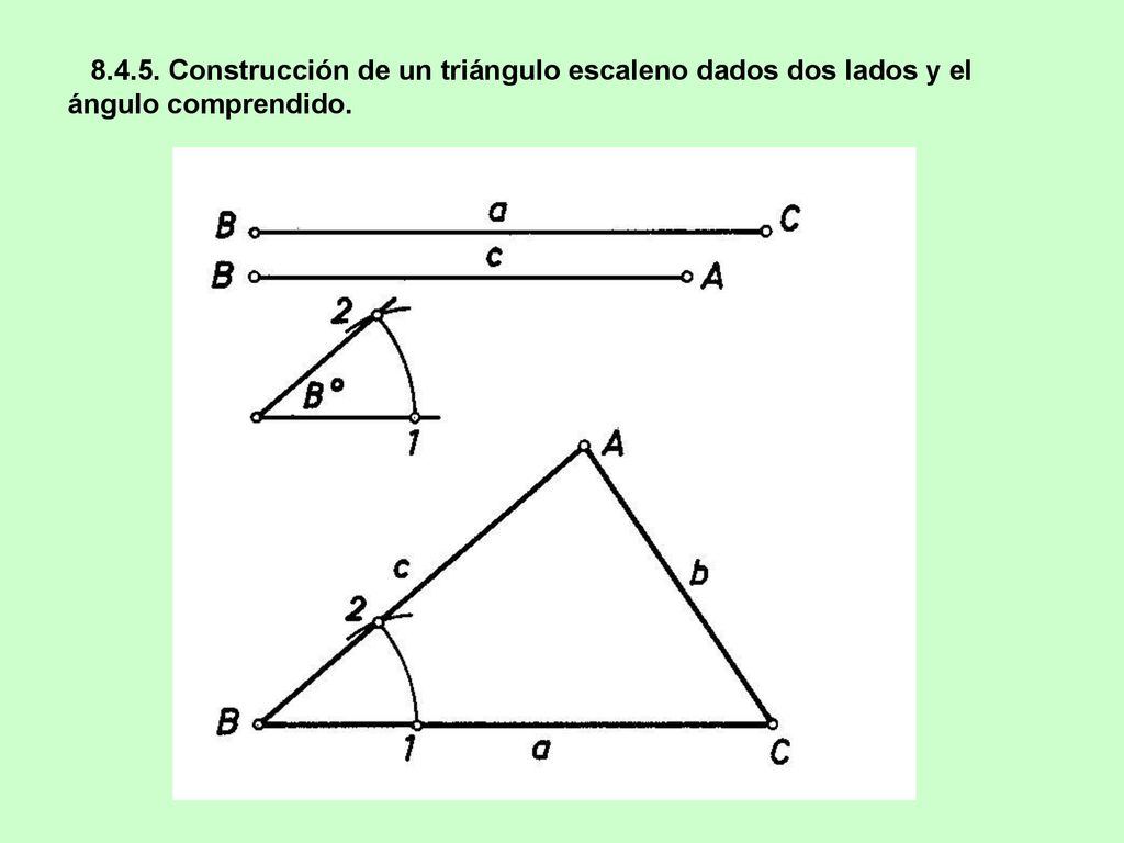 Construcción de un triángulo escaleno dados dos lados y el ángulo comprendido.