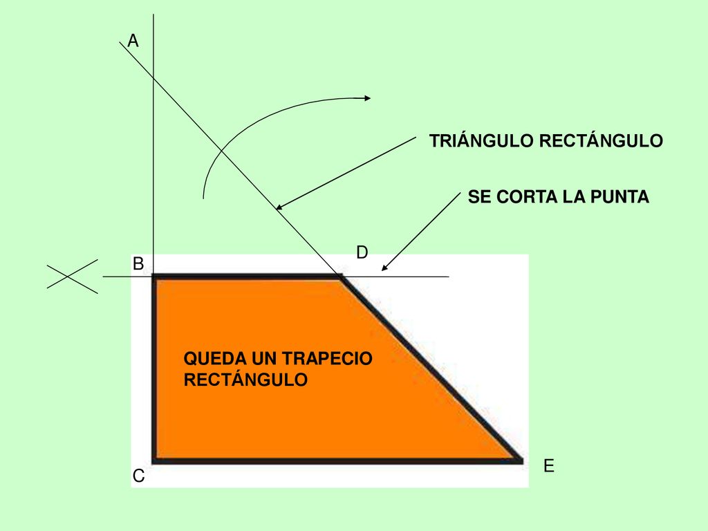A TRIÁNGULO RECTÁNGULO SE CORTA LA PUNTA D B QUEDA UN TRAPECIO RECTÁNGULO E C