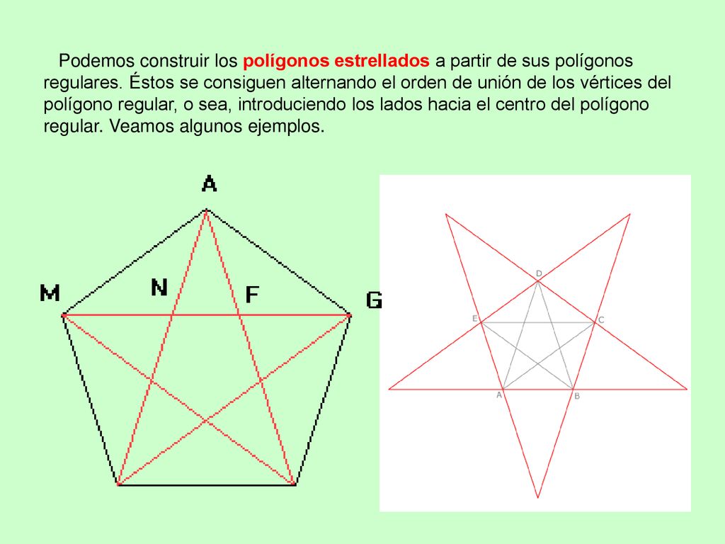 Podemos construir los polígonos estrellados a partir de sus polígonos regulares.