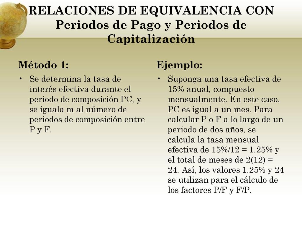 RELACIONES DE EQUIVALENCIA CON Periodos de Pago y Periodos de Capitalización