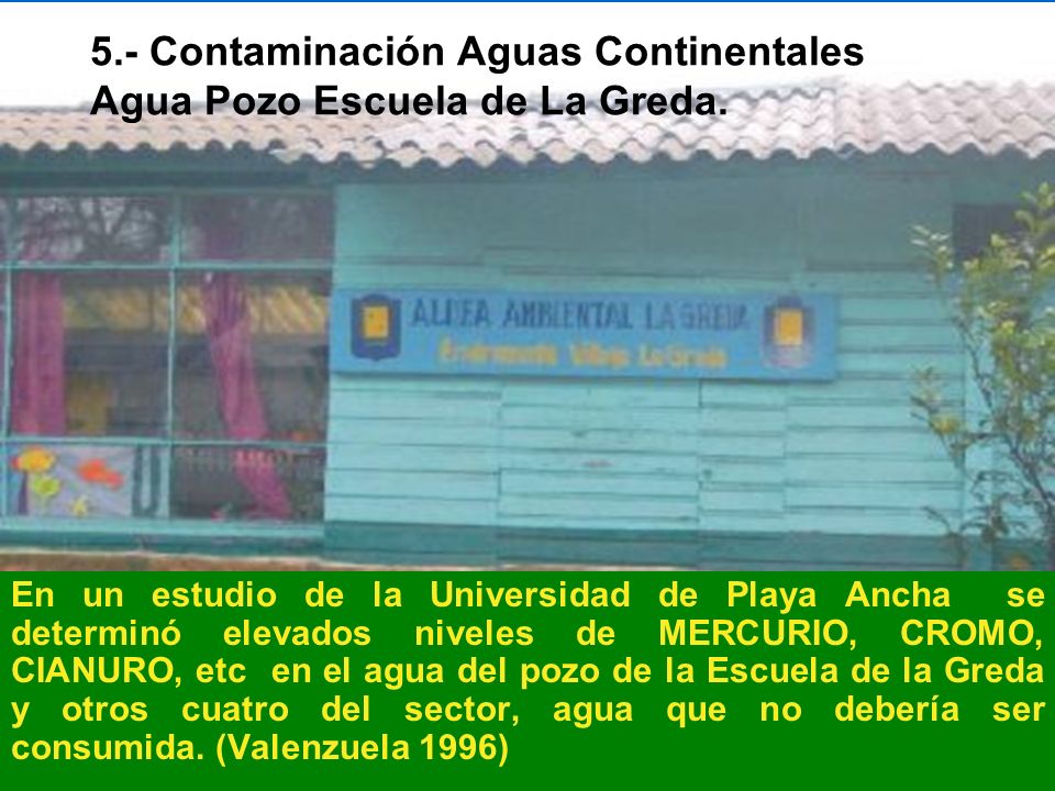 5.- Contaminación Aguas Continentales Agua Pozo Escuela de La Greda.