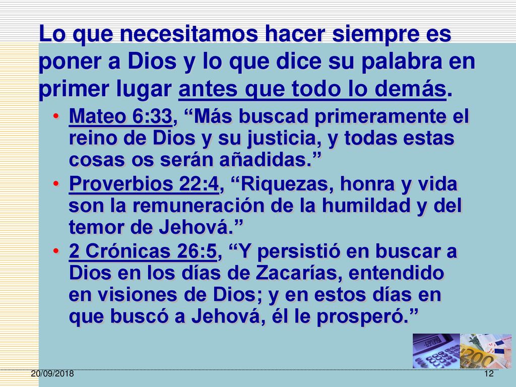 Lo que necesitamos hacer siempre es poner a Dios y lo que dice su palabra en primer lugar antes que todo lo demás.