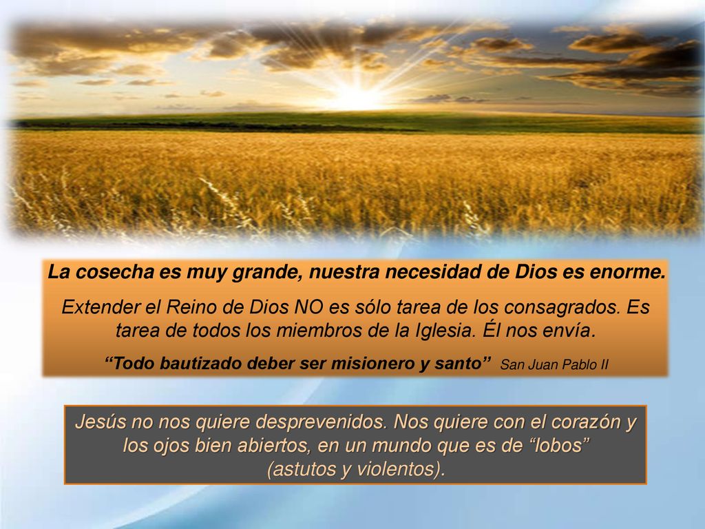 La cosecha es muy grande, nuestra necesidad de Dios es enorme.
