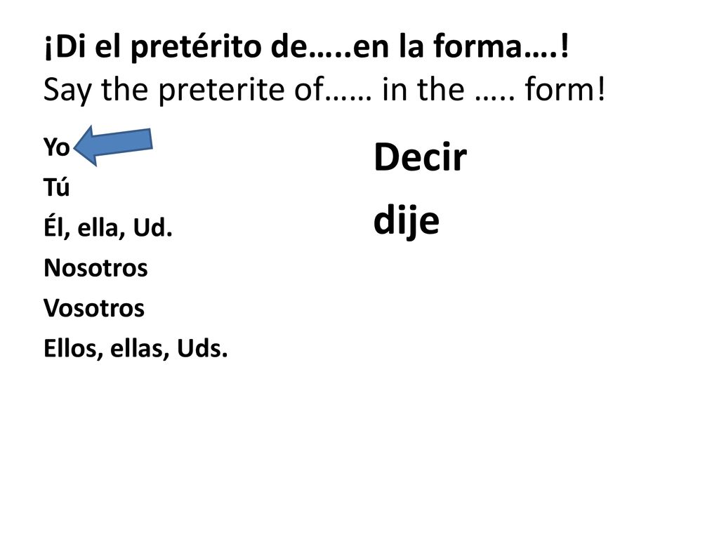 ¡Di el pretérito de…. en la forma…. Say the preterite of…… in the …