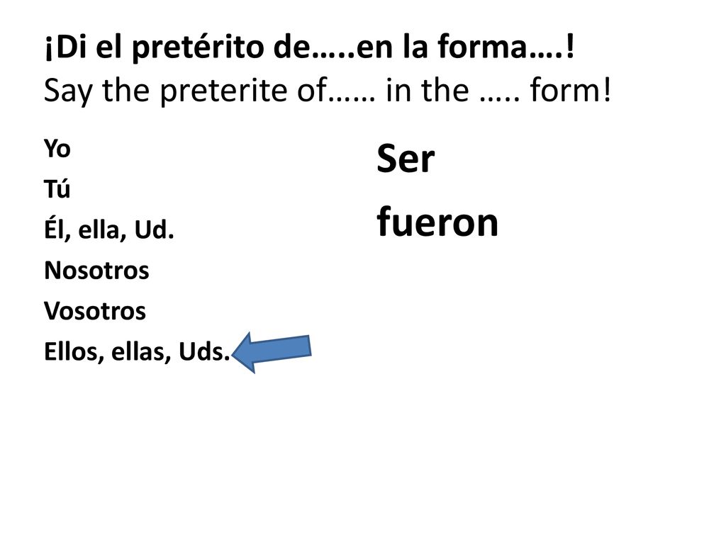 ¡Di el pretérito de…. en la forma…. Say the preterite of…… in the …