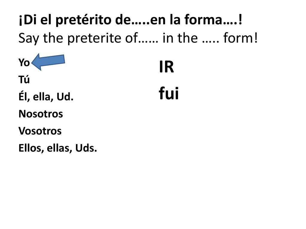 ¡Di el pretérito de…. en la forma…. Say the preterite of…… in the …