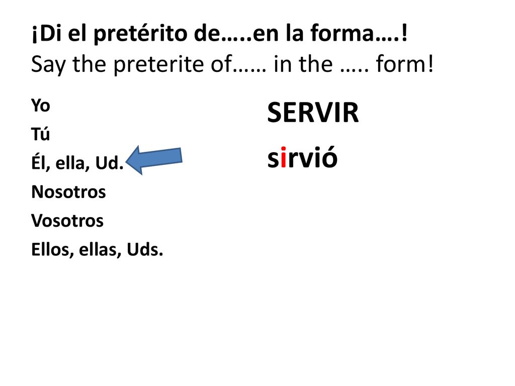 ¡Di el pretérito de…. en la forma…. Say the preterite of…… in the …