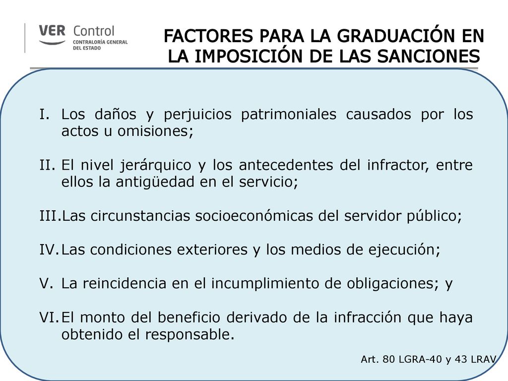 FACTORES PARA LA GRADUACIÓN EN LA IMPOSICIÓN DE LAS SANCIONES
