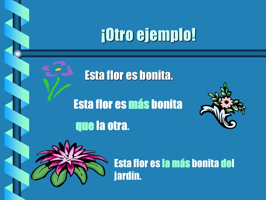 ¡Otro ejemplo! Esta flor es bonita. Esta flor es más bonita