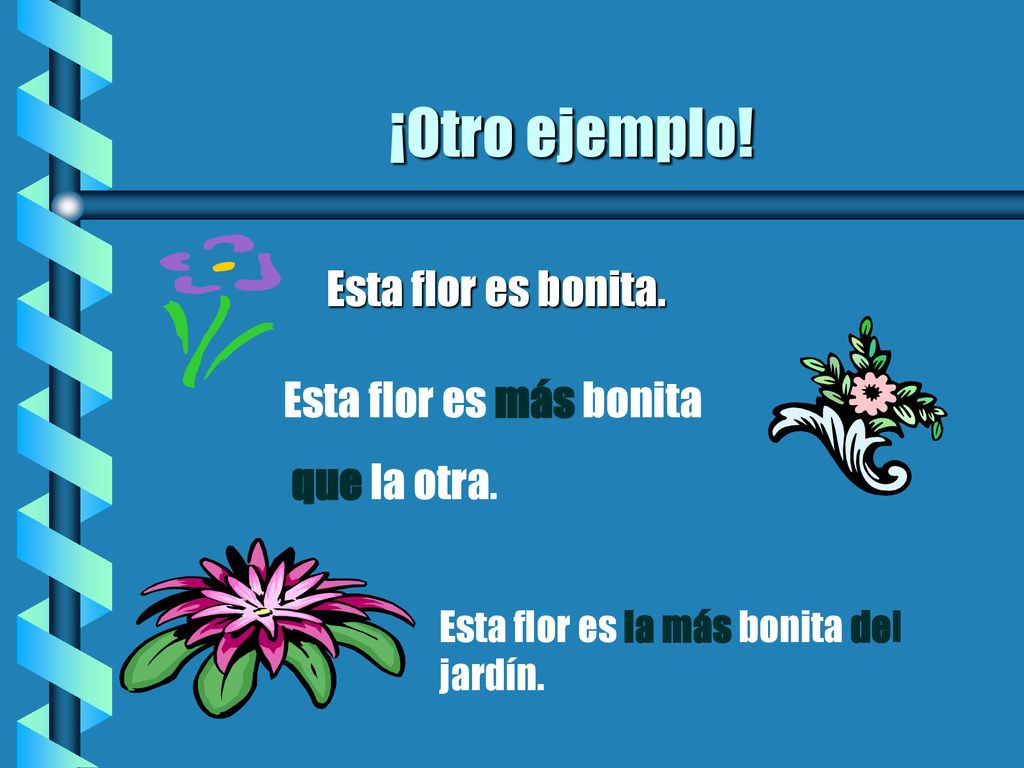 ¡Otro ejemplo! Esta flor es bonita. Esta flor es más bonita