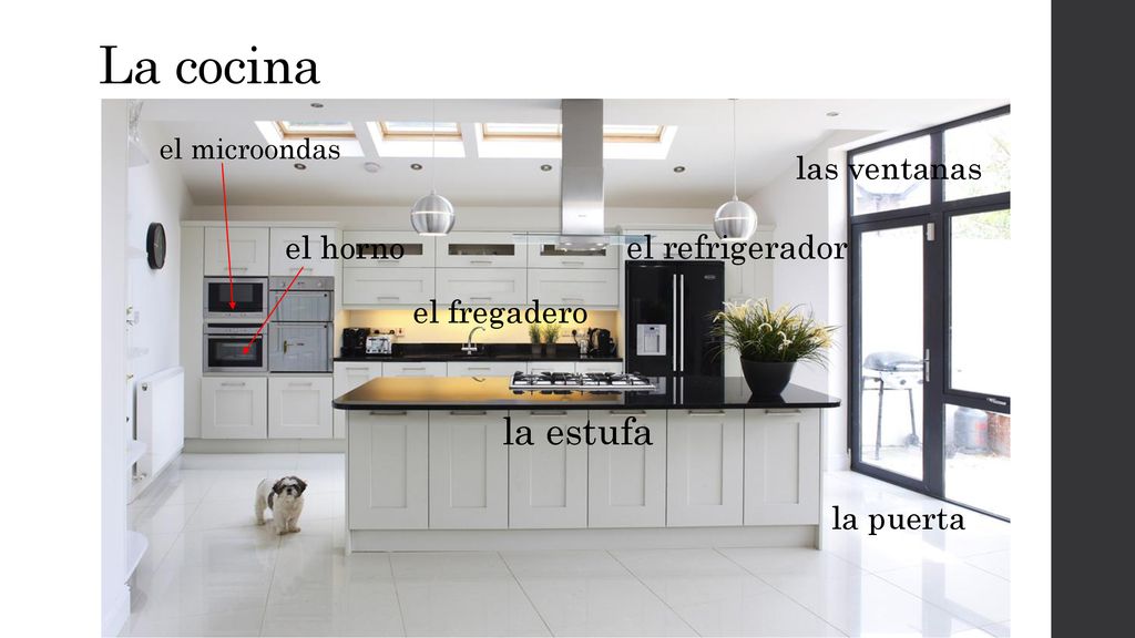 La cocina la estufa el refrigerador las ventanas el horno el fregadero